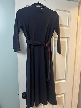 Boden Navy Long-Sleeve Midi Dress with Belt